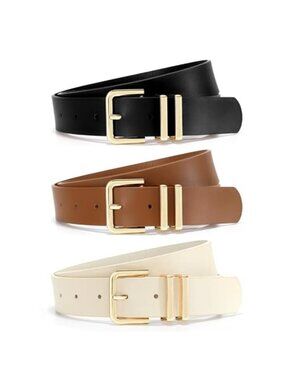 Womens Leather Belts Set Waist Belt For Jeans Dress Pants Silver Buckle 3-Pack
